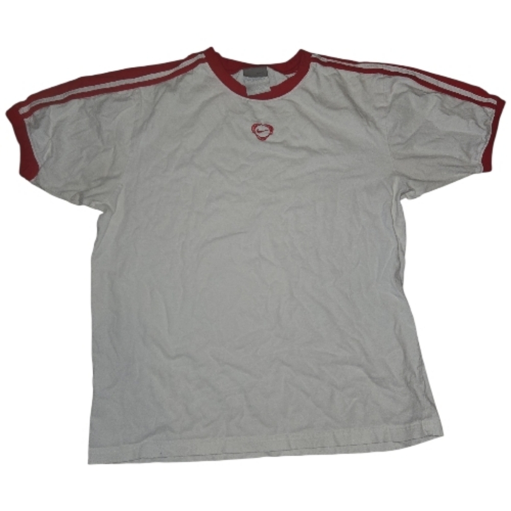 White & Red Short Sleeve Center Swoosh Nike Tee Size M